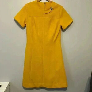 Vintage Women’s Size 10 Sears Roebuck Perma-Prest Yellow Dress Broach Modest